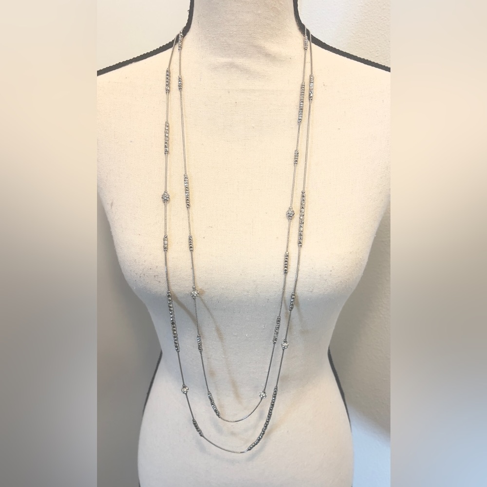 New with tag Chico’s silver rhinestone long necklace 18”